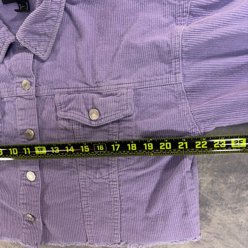 Forever 21 Corduroy Jacket Womens Medium Purple Cropped Raw Hem Button Up - Picture 6 of 6